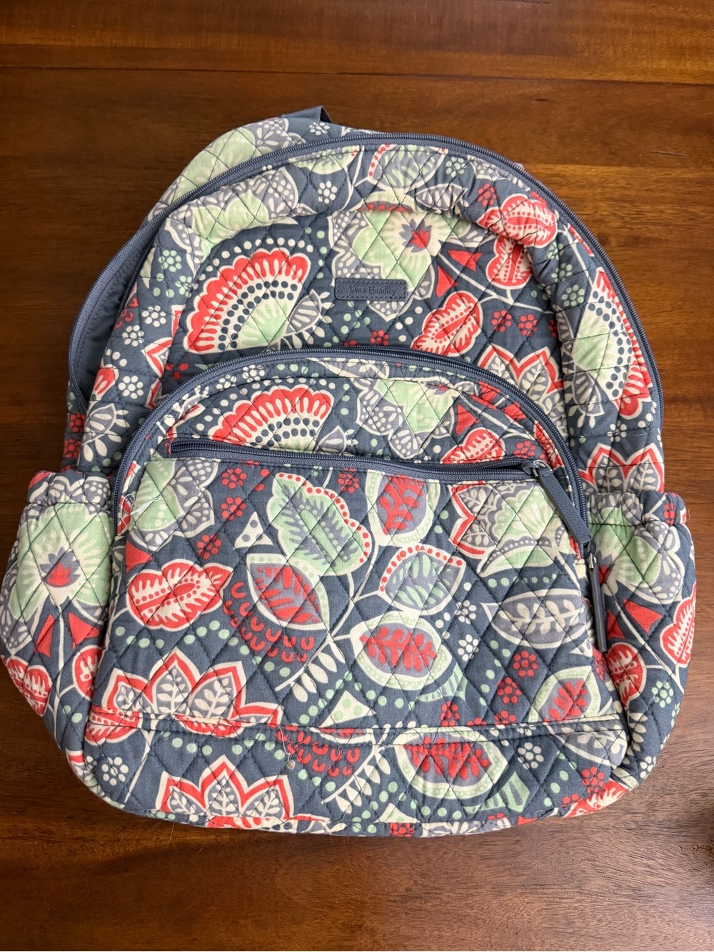 Vera Bradley Quilted Floral Backpack in Gray, Red & Mint